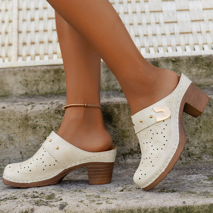 Popular High Heel Sandal Slippers Women's Toe Cap Chunky Heel Mules Shoes