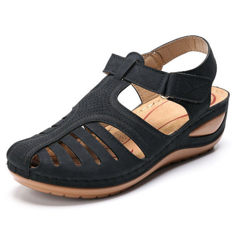 【35-43】2024 model nou plus dimensiune European și american zilnic casual baotou mid-heel velcro sandale femei cu pană