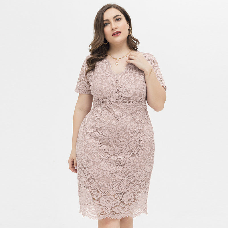 [X-4XL]-2024-Plus Dimensiune femei casual rochie grasa sora ciupit talie V-gât dantelă rochie