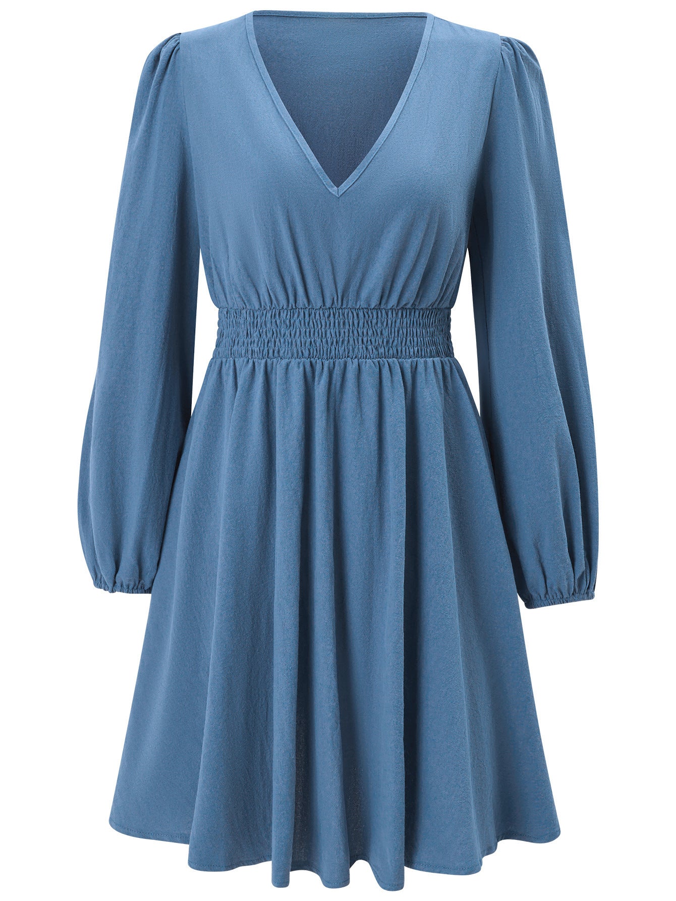 S-XL-2024 Rochie casual cu maneca lunga in V pentru femei noua rochie cu maneca lunga in culoare in V