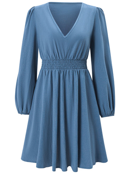 S-XL-2024 Rochie casual cu maneca lunga in V pentru femei noua rochie cu maneca lunga in culoare in V