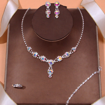 Oferta limitata-[Colier+cercei+brățară+inel] Set de bijuterii de modă exploziv 2023 Set din patru piese Set de bijuterii multicolor