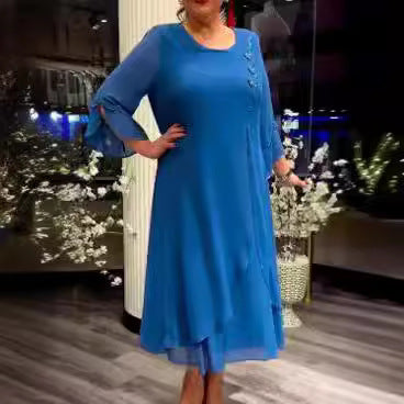S-5XL-2024 Rochie cu maneci trei sferturi cu imprimeu pentru imbracaminte smart casual plus size larga pentru femei