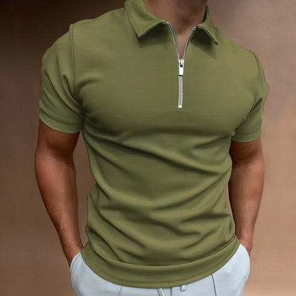 【S-5XL】2024 Bărbați 3D imprimate cu fermoar mânecă scurtă culoare solidă POLO Top tricou