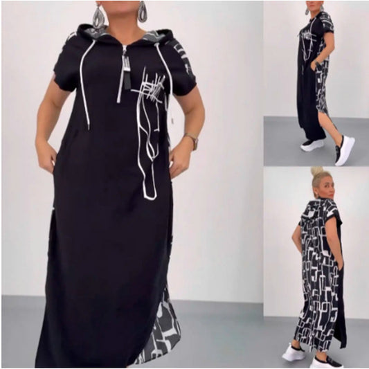 S-5XL-2024 Rochii smart casual pentru femei cu hanorace cu fermoar lambriuri