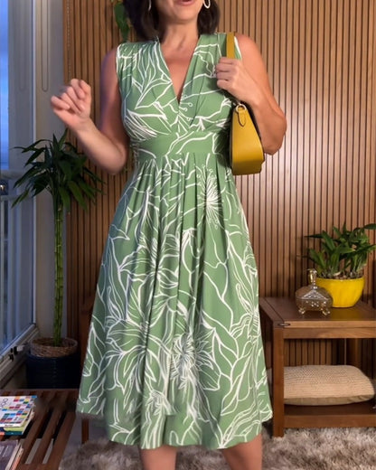 💃【M-3XL】2024 rochie nouă, fără mâneci, cu decolteu în V, talie