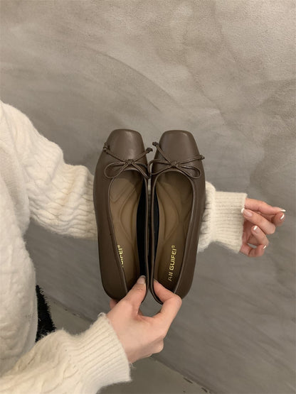 Silver Single-Layer Shoes Low-Cut Bowknot 2024 Spring New French Gentle Wanwan Lei Style Flat Pumps Women's Shoes