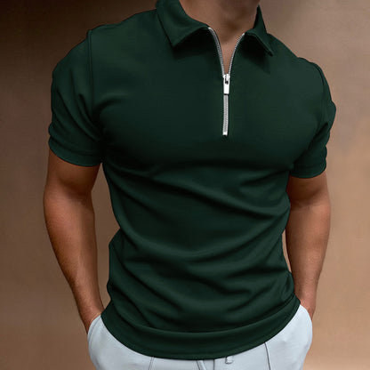 【S-5XL】2024 Bărbați 3D imprimate cu fermoar mânecă scurtă culoare solidă POLO Top tricou