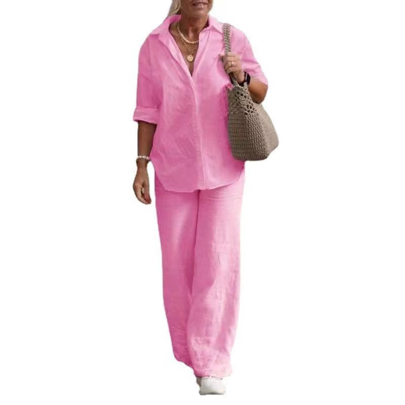 【50%OFF】【S-5XL】Costum casual solid cu pantaloni cu picior larg