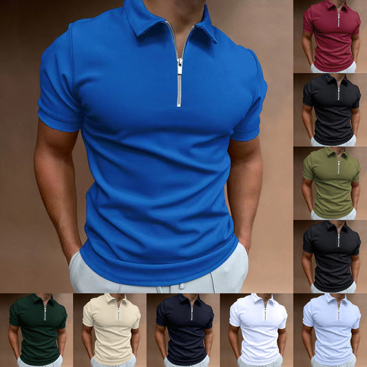 【S-5XL】2024 Bărbați 3D imprimate cu fermoar mânecă scurtă culoare solidă POLO Top tricou
