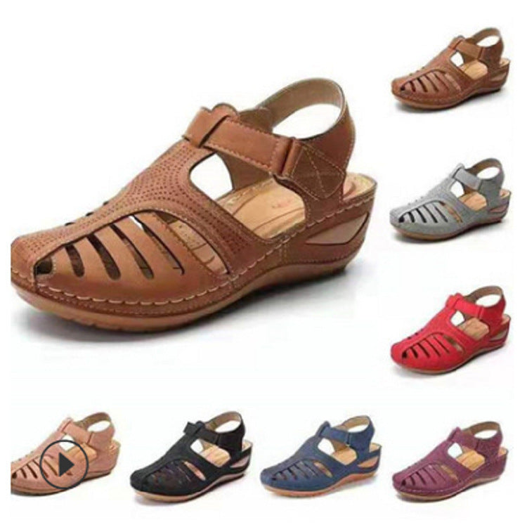 【35-43】2024 model nou plus dimensiune European și american zilnic casual baotou mid-heel velcro sandale femei cu pană