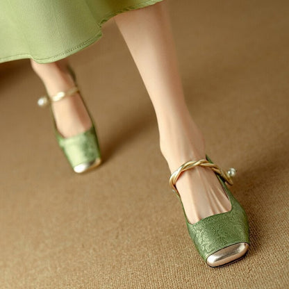 【50%OFF】【35-40】✨Ρετρό δερμάτινα παπούτσια Mary Jane με νέο κέντημα λουλουδιών👡