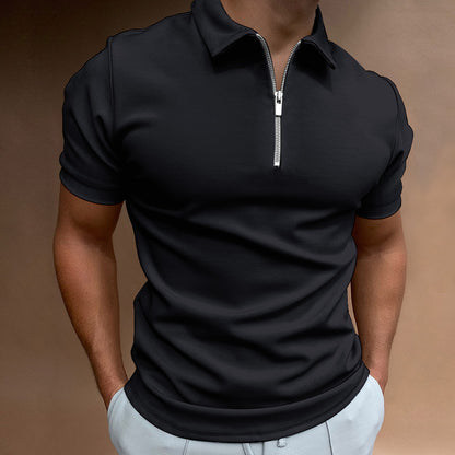 【S-5XL】2024 Bărbați 3D imprimate cu fermoar mânecă scurtă culoare solidă POLO Top tricou