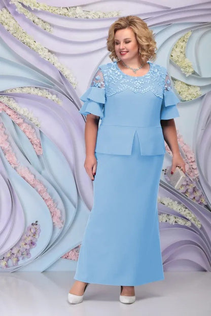 Large Size European and American New Dress Women's Evening Dress Refined Handmade Lace Embroidered Two-Piece Set Temperament Commute Slim Fit
