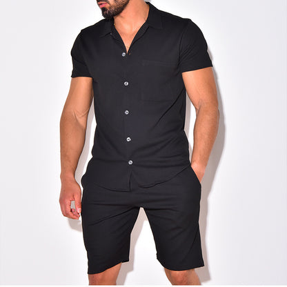 2023 Cross-Border European and American Style Men's Clothing Independent Station Supply Casual and Comfortable Button Polo Short Sleeve Shorts Suit plus Size
