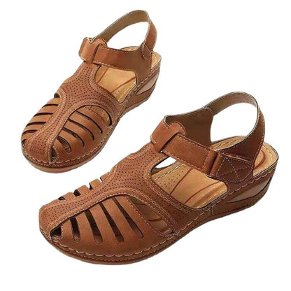 【35-43】2024 model nou plus dimensiune European și american zilnic casual baotou mid-heel velcro sandale femei cu pană