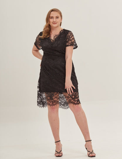 [X-4XL]-2024-Plus Dimensiune femei casual rochie grasa sora ciupit talie V-gât dantelă rochie