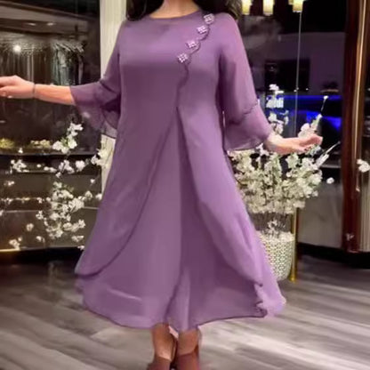 S-5XL-2024 Rochie cu maneci trei sferturi cu imprimeu pentru imbracaminte smart casual plus size larga pentru femei