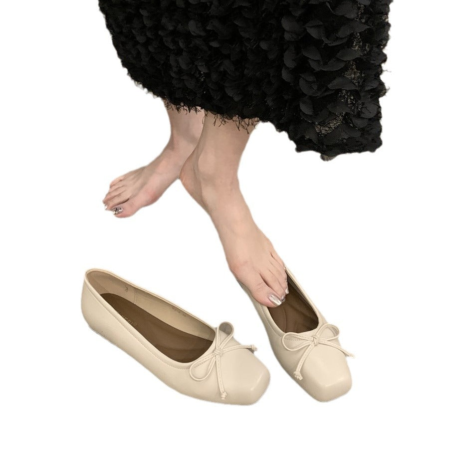 Silver Single-Layer Shoes Low-Cut Bowknot 2024 Spring New French Gentle Wanwan Lei Style Flat Pumps Women's Shoes
