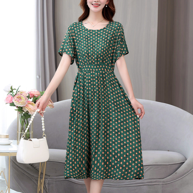 XL-5XL 2024  Rochie nouă din mătase de bumbac de vară, temperament high-end, fusta lungă din bumbac artificial leagăn mare pentru mamă în stil occidental poate fi purtată afară