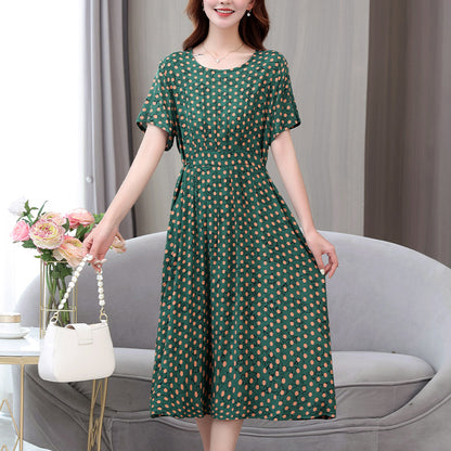 XL-5XL 2024  Rochie nouă din mătase de bumbac de vară, temperament high-end, fusta lungă din bumbac artificial leagăn mare pentru mamă în stil occidental poate fi purtată afară