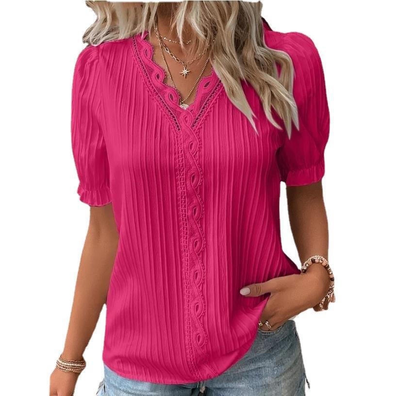 S-5XL-2024 Bluza cu maneca scurta decupata in vacanta de vara
