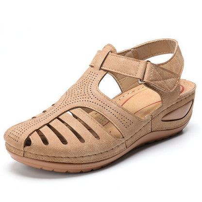 【35-43】2024 model nou plus dimensiune European și american zilnic casual baotou mid-heel velcro sandale femei cu pană