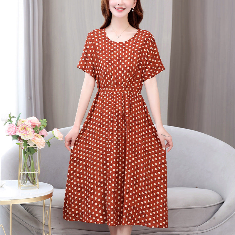 XL-5XL 2024  Rochie nouă din mătase de bumbac de vară, temperament high-end, fusta lungă din bumbac artificial leagăn mare pentru mamă în stil occidental poate fi purtată afară