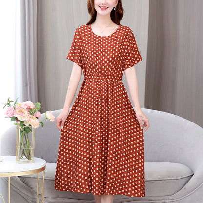 XL-5XL 2024  Rochie nouă din mătase de bumbac de vară, temperament high-end, fusta lungă din bumbac artificial leagăn mare pentru mamă în stil occidental poate fi purtată afară