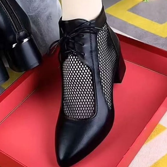 【50%OFF】【35-40】Pantofi cu șireturi cu toc mijlociu din plasă de damă la modă