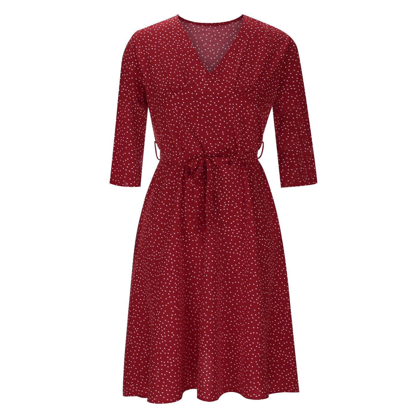 S-2XL 2024 Rochie casual de vară de damă, cu decolteu în V, culoare uni, imprimeu cu buline, cu mâneci scurte, cu bretele