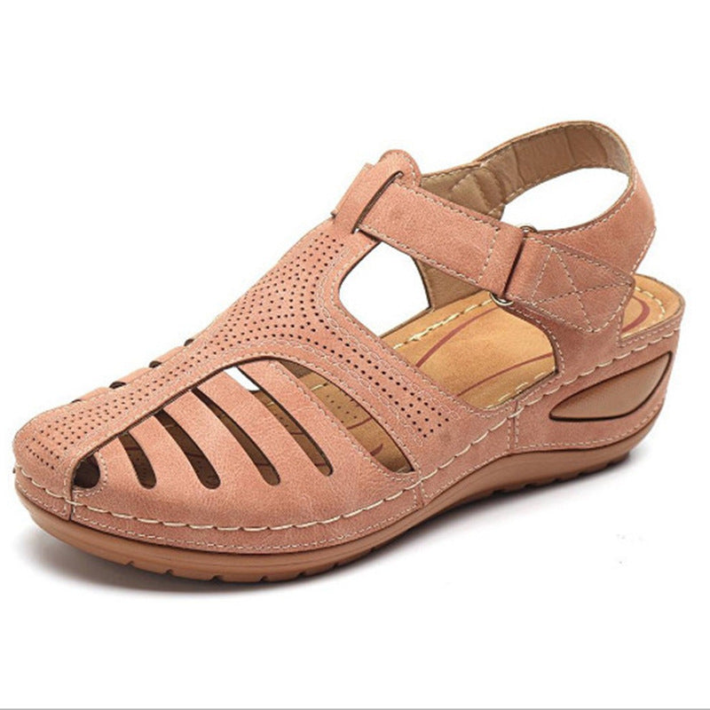 【35-43】2024 model nou plus dimensiune European și american zilnic casual baotou mid-heel velcro sandale femei cu pană