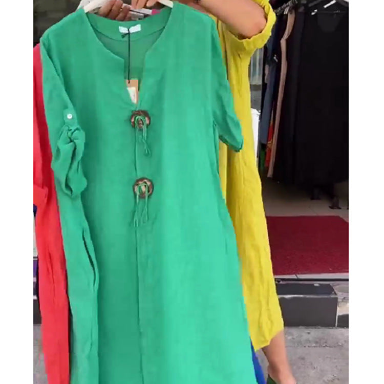 S-5XL-Rochie casual pentru femei libere în culori solide