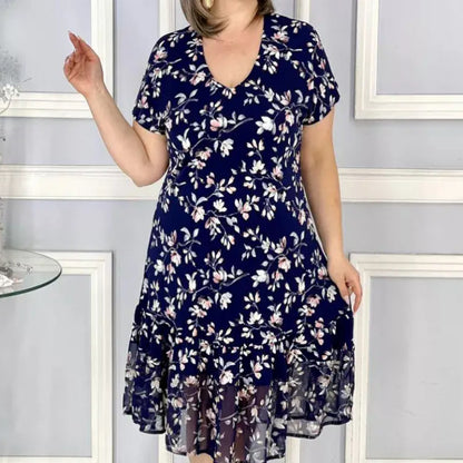 S-5XL-2024 Stylish summer dress with 3D print and V-neckline for plus size women, new in collection