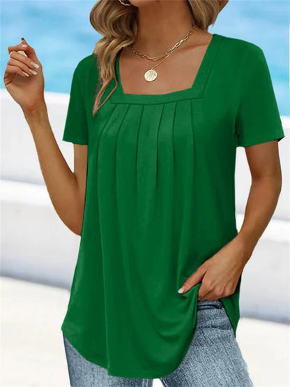 【S-5XL】2024 Vară Noul tricou de culoare solidă cu gât pătratTop Loose Femei cu mânecă scurtă