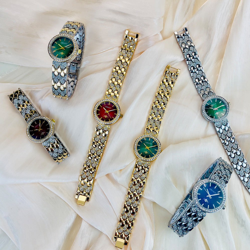 One Piece Dropshipping Cross-Border Hot Sale Live Broadcast Diamond Women's Watch Temperament Special Interest Light Luxury Quartz Watch Female Factory Wholesale