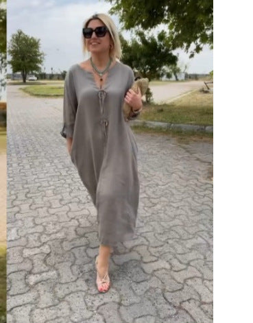 S-5XL-Rochie casual pentru femei libere în culori solide