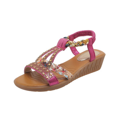 2024 Nou 34-43- Pantofi mari pentru femei stil Bohemian Casual Set Picior de apă diamant pantă toc rotund Cap Sandale de plajă