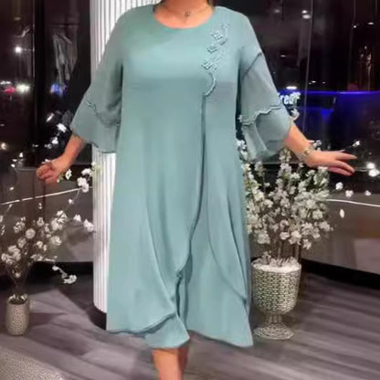 S-5XL-2024 Rochie cu maneci trei sferturi cu imprimeu pentru imbracaminte smart casual plus size larga pentru femei