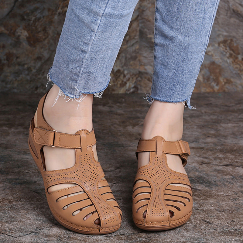 【35-43】2024 model nou plus dimensiune European și american zilnic casual baotou mid-heel velcro sandale femei cu pană