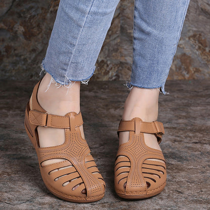 【35-43】2024 model nou plus dimensiune European și american zilnic casual baotou mid-heel velcro sandale femei cu pană