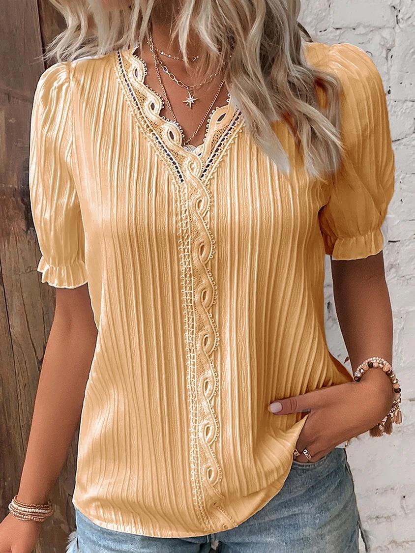 S-5XL-2024 Bluza cu maneca scurta decupata in vacanta de vara