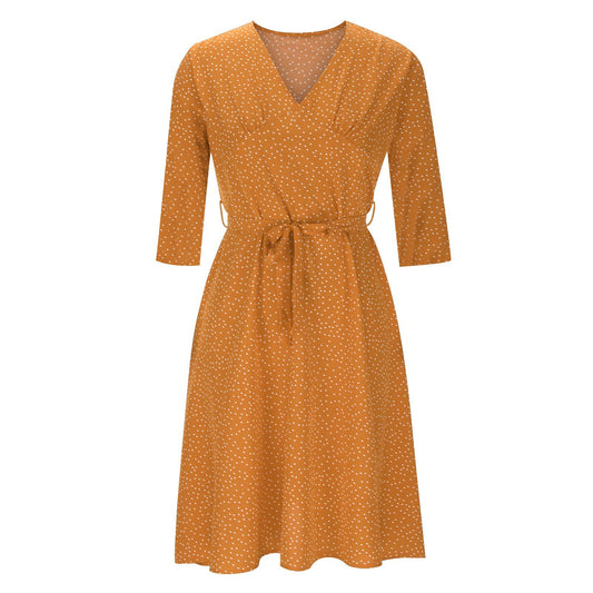 S-2XL 2024 Rochie casual de vară de damă, cu decolteu în V, culoare uni, imprimeu cu buline, cu mâneci scurte, cu bretele