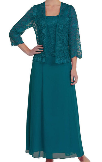 Amazon AliExpress Fashion European and American Style Two-Piece Lace Cardigan Chiffon Maxi Dress plus Size Women's Clothing 9957