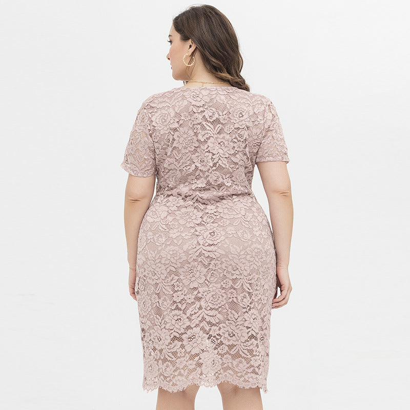 [X-4XL]-2024-Plus Dimensiune femei casual rochie grasa sora ciupit talie V-gât dantelă rochie