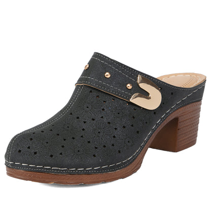 Popular High Heel Sandal Slippers Women's Toe Cap Chunky Heel Mules Shoes