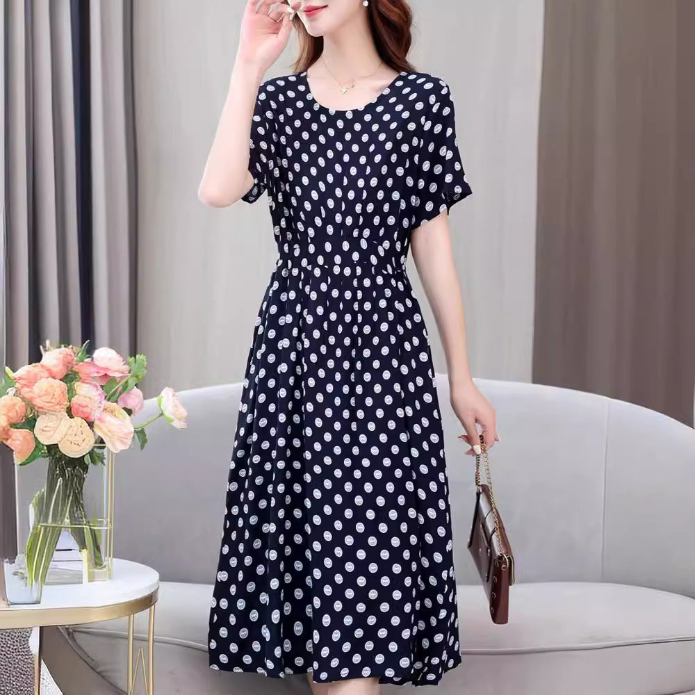 XL-5XL 2024  Rochie nouă din mătase de bumbac de vară, temperament high-end, fusta lungă din bumbac artificial leagăn mare pentru mamă în stil occidental poate fi purtată afară