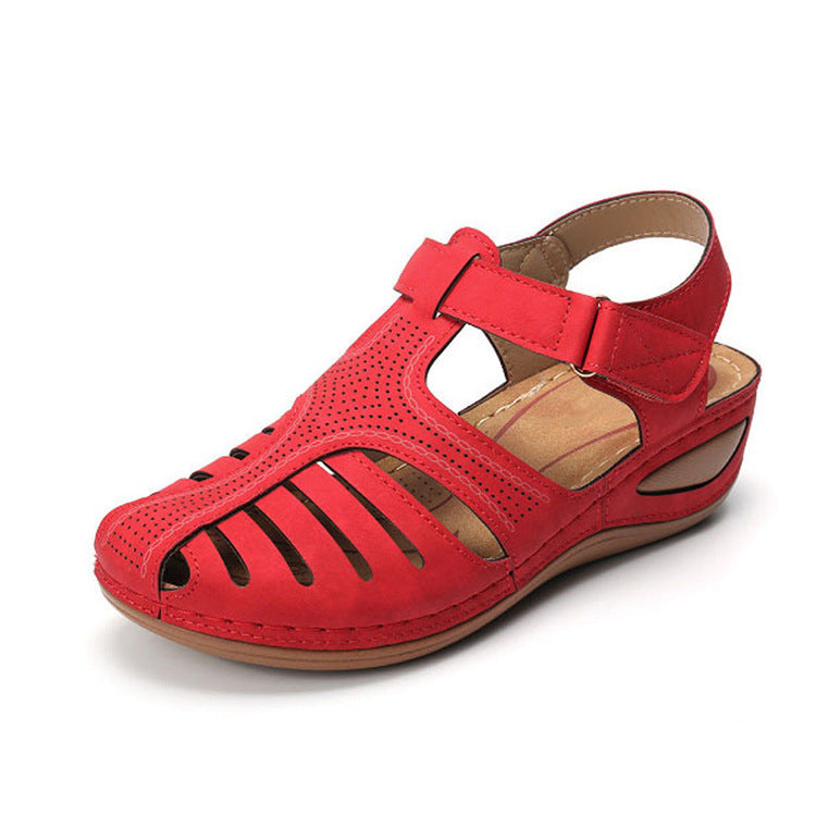 【35-43】2024 model nou plus dimensiune European și american zilnic casual baotou mid-heel velcro sandale femei cu pană