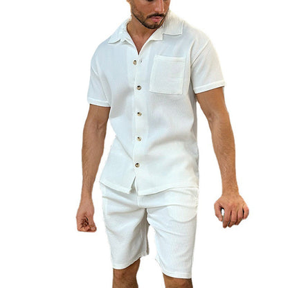 2023 Cross-Border European and American Style Men's Clothing Independent Station Supply Casual and Comfortable Button Polo Short Sleeve Shorts Suit plus Size