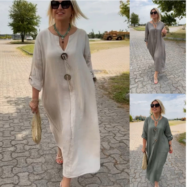 S-5XL-Rochie casual pentru femei libere în culori solide